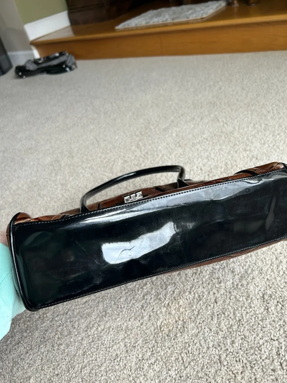 WHITE HOUSE, BLACK MARKET REPTILE, PRINT BROWN SATCHEL BAG